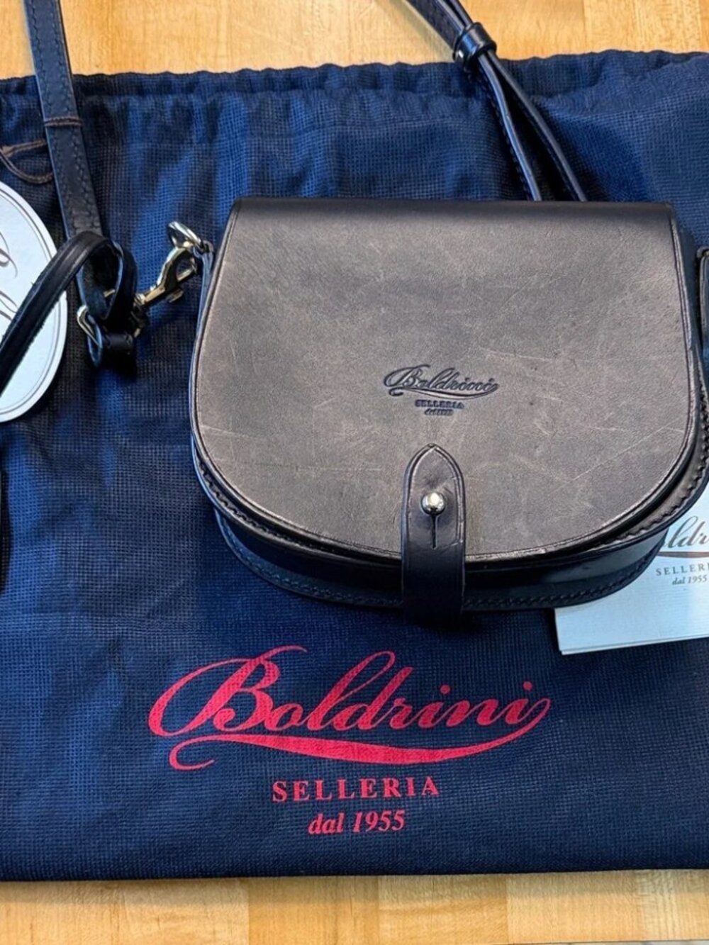 Boldrini Selleria Italian Saddle BLACK Smooth Leather Crossbody Bag